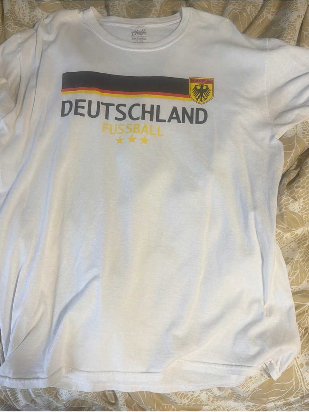 White Deutschland Fussball Graphic Tee with Black, Red & Yellow Accents